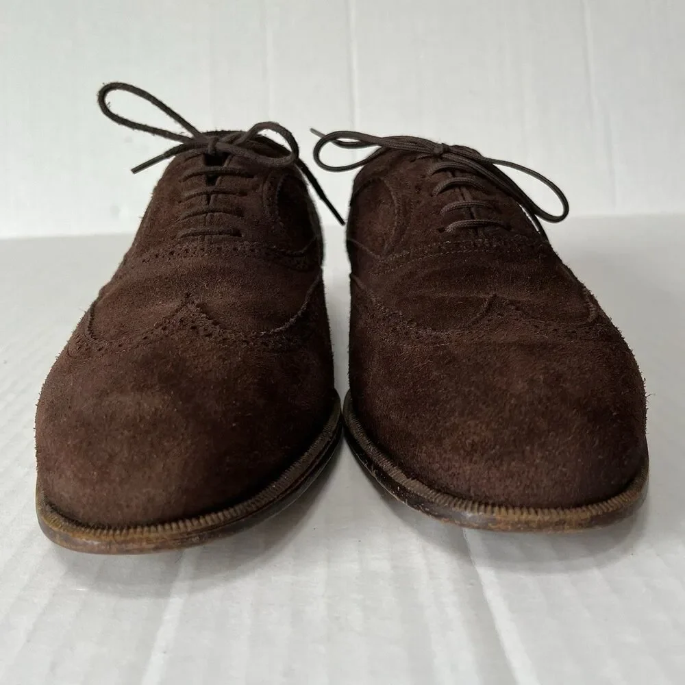 Bally Mens Sz 9.5 Brown Suede Wingtip Oxford Derby Brogue Shoes Made in Italy